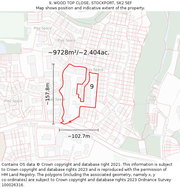 9, WOOD TOP CLOSE, STOCKPORT, SK2 5EF: Plot and title map