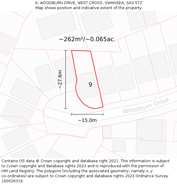 9, WOODBURN DRIVE, WEST CROSS, SWANSEA, SA3 5TZ: Plot and title map