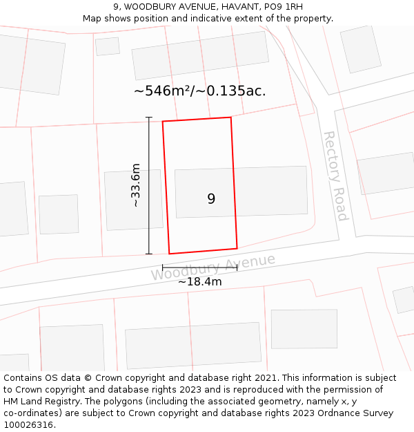 9, WOODBURY AVENUE, HAVANT, PO9 1RH: Plot and title map