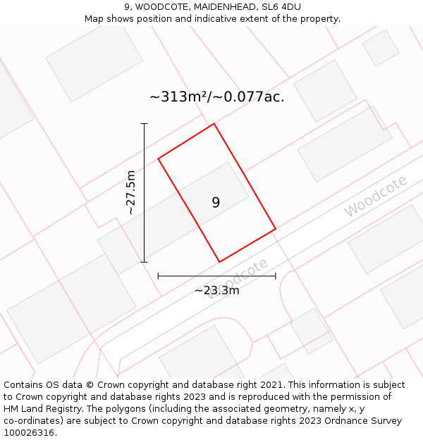 9, WOODCOTE, MAIDENHEAD, SL6 4DU: Plot and title map