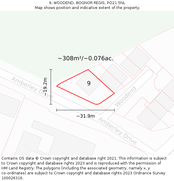 9, WOODEND, BOGNOR REGIS, PO21 5NL: Plot and title map