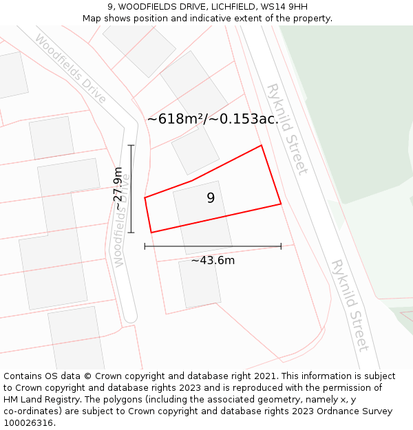 9, WOODFIELDS DRIVE, LICHFIELD, WS14 9HH: Plot and title map