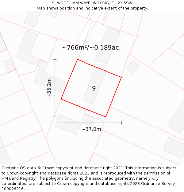 9, WOODHAM WAYE, WOKING, GU21 5SW: Plot and title map