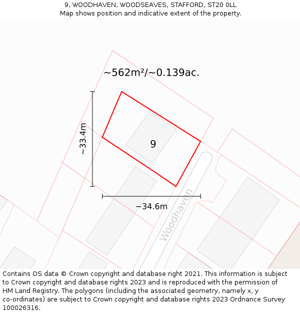 9, WOODHAVEN, WOODSEAVES, STAFFORD, ST20 0LL: Plot and title map