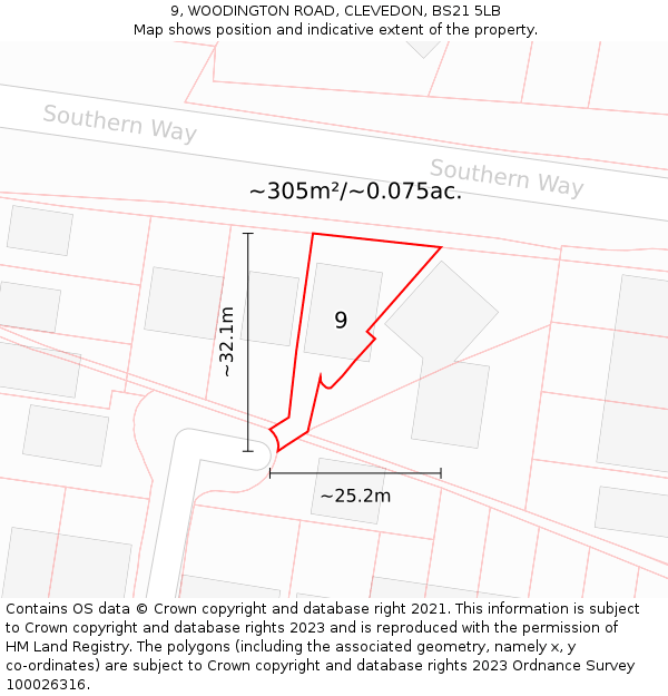 9, WOODINGTON ROAD, CLEVEDON, BS21 5LB: Plot and title map