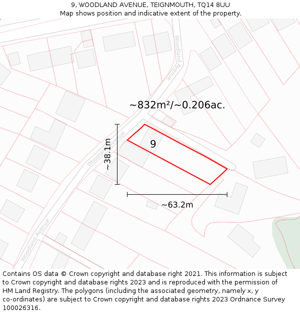 9, WOODLAND AVENUE, TEIGNMOUTH, TQ14 8UU: Plot and title map