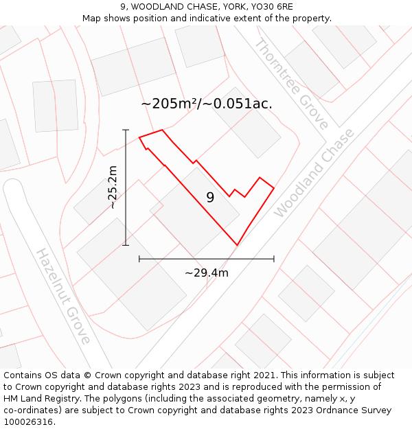 9, WOODLAND CHASE, YORK, YO30 6RE: Plot and title map