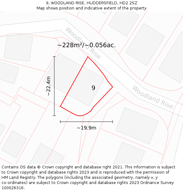 9, WOODLAND RISE, HUDDERSFIELD, HD2 2SZ: Plot and title map