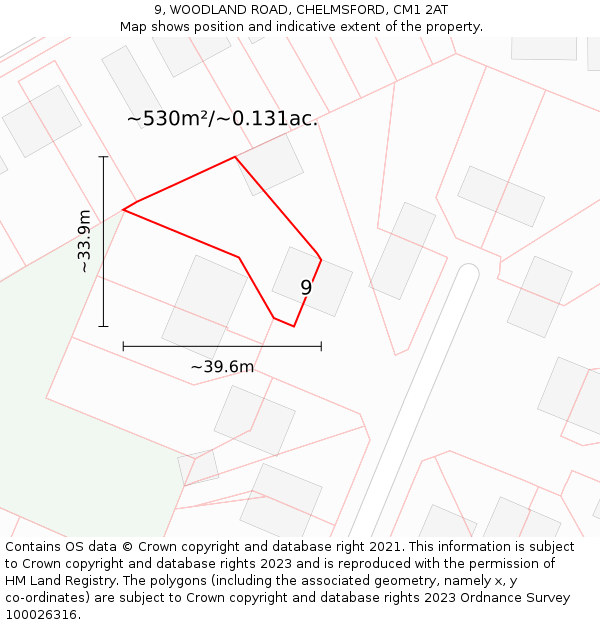 9, WOODLAND ROAD, CHELMSFORD, CM1 2AT: Plot and title map