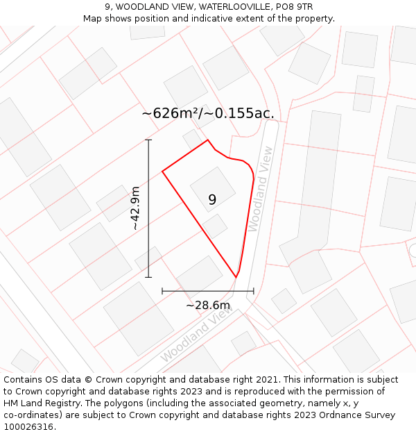 9, WOODLAND VIEW, WATERLOOVILLE, PO8 9TR: Plot and title map