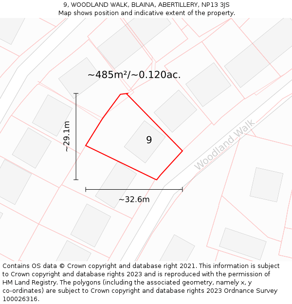 9, WOODLAND WALK, BLAINA, ABERTILLERY, NP13 3JS: Plot and title map