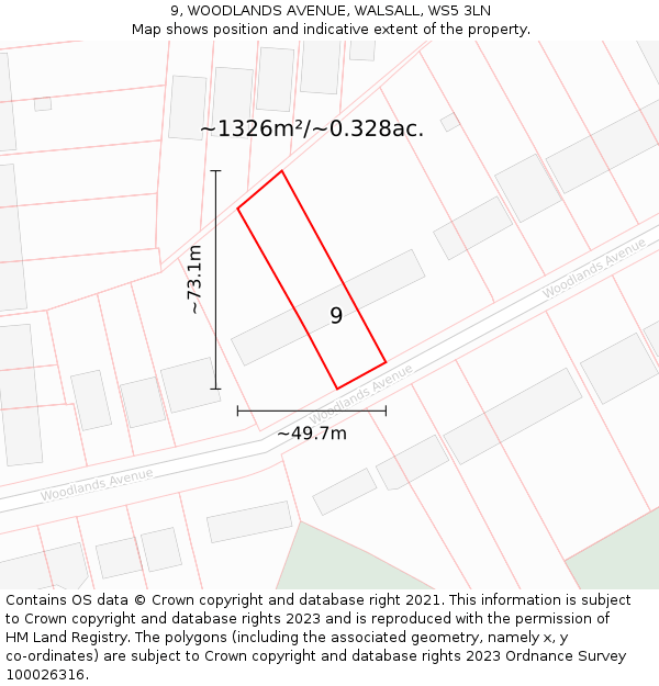 9, WOODLANDS AVENUE, WALSALL, WS5 3LN: Plot and title map