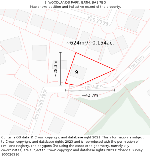 9, WOODLANDS PARK, BATH, BA1 7BQ: Plot and title map