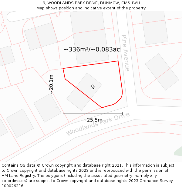 9, WOODLANDS PARK DRIVE, DUNMOW, CM6 1WH: Plot and title map