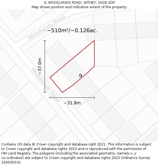 9, WOODLANDS ROAD, WITNEY, OX28 2DP: Plot and title map