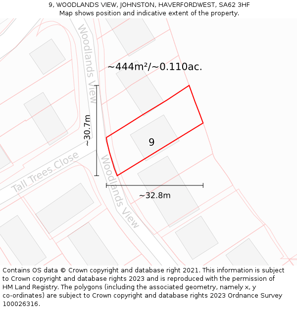 9, WOODLANDS VIEW, JOHNSTON, HAVERFORDWEST, SA62 3HF: Plot and title map