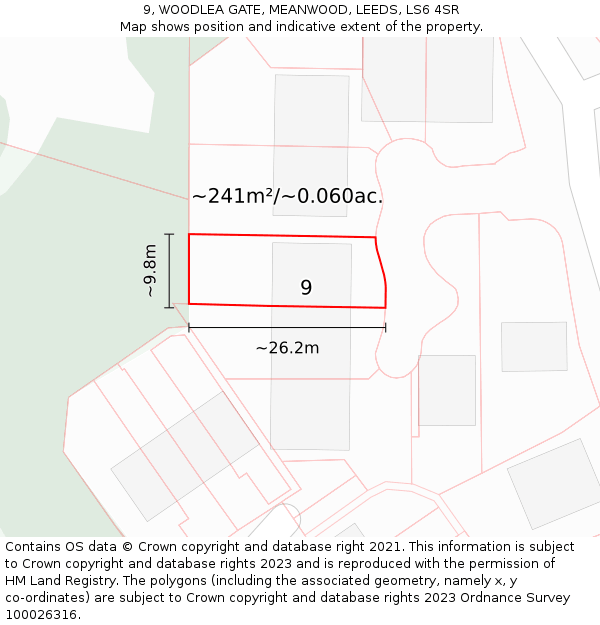 9, WOODLEA GATE, MEANWOOD, LEEDS, LS6 4SR: Plot and title map