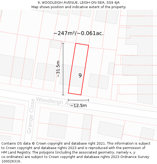 9, WOODLEIGH AVENUE, LEIGH-ON-SEA, SS9 4JA: Plot and title map