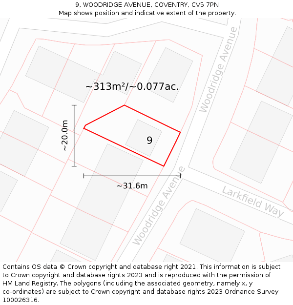 9, WOODRIDGE AVENUE, COVENTRY, CV5 7PN: Plot and title map