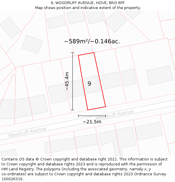 9, WOODRUFF AVENUE, HOVE, BN3 6PF: Plot and title map