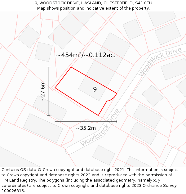 9, WOODSTOCK DRIVE, HASLAND, CHESTERFIELD, S41 0EU: Plot and title map