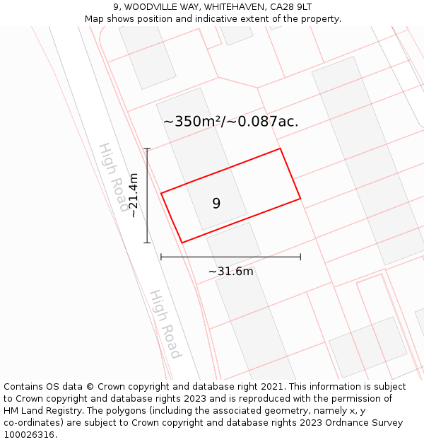 9, WOODVILLE WAY, WHITEHAVEN, CA28 9LT: Plot and title map