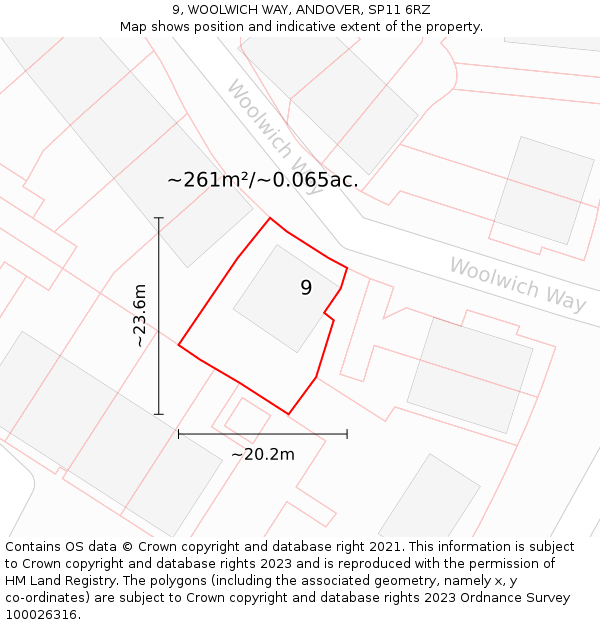 9, WOOLWICH WAY, ANDOVER, SP11 6RZ: Plot and title map