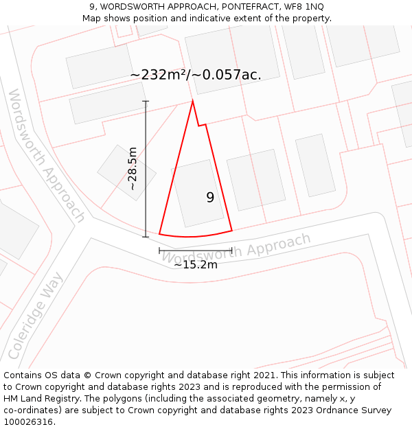 9, WORDSWORTH APPROACH, PONTEFRACT, WF8 1NQ: Plot and title map