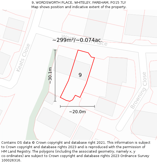 9, WORDSWORTH PLACE, WHITELEY, FAREHAM, PO15 7LY: Plot and title map