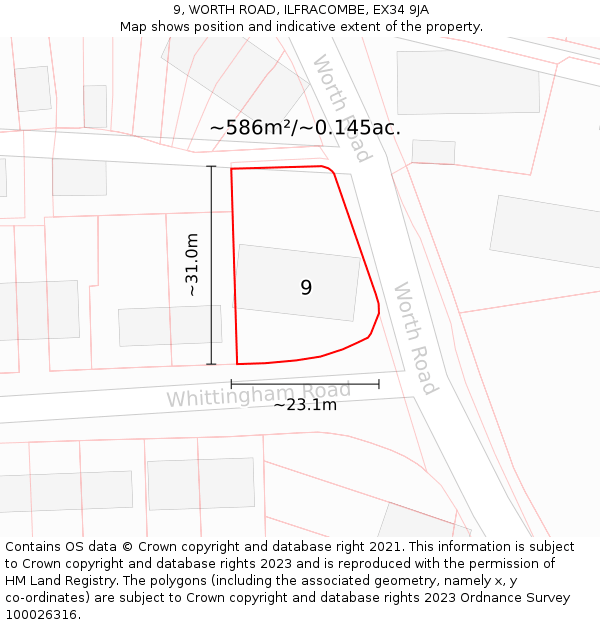 9, WORTH ROAD, ILFRACOMBE, EX34 9JA: Plot and title map