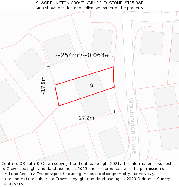 9, WORTHINGTON GROVE, YARNFIELD, STONE, ST15 0WP: Plot and title map