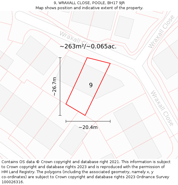 9, WRAXALL CLOSE, POOLE, BH17 9JR: Plot and title map