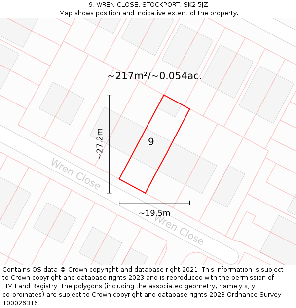 9, WREN CLOSE, STOCKPORT, SK2 5JZ: Plot and title map