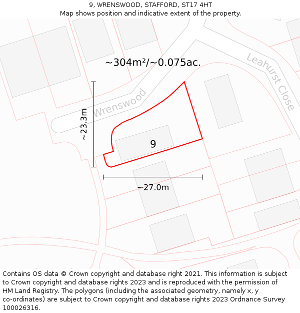 9, WRENSWOOD, STAFFORD, ST17 4HT: Plot and title map