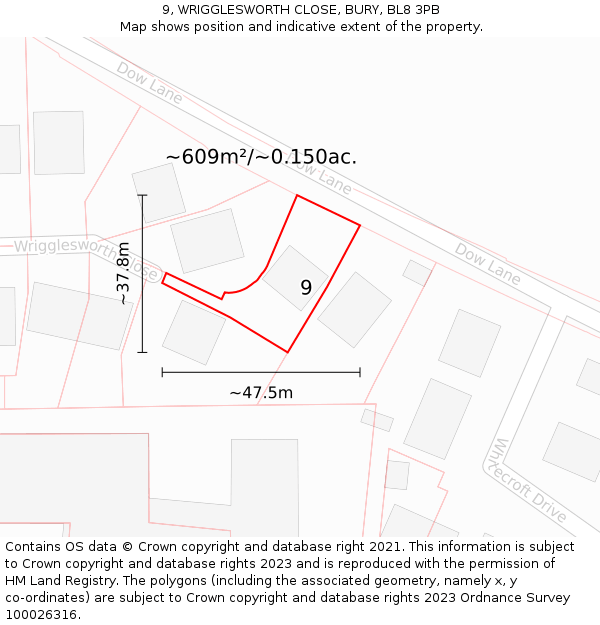 9, WRIGGLESWORTH CLOSE, BURY, BL8 3PB: Plot and title map