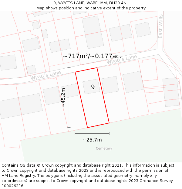 9, WYATTS LANE, WAREHAM, BH20 4NH: Plot and title map