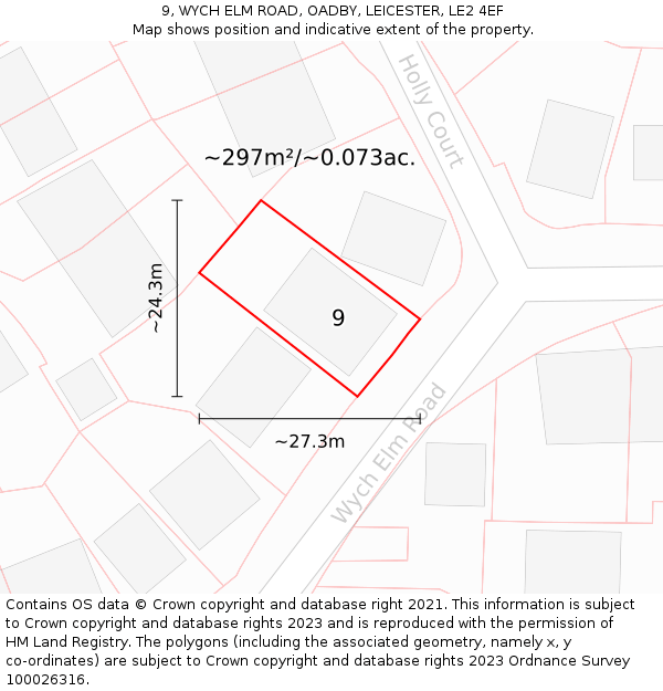 9, WYCH ELM ROAD, OADBY, LEICESTER, LE2 4EF: Plot and title map