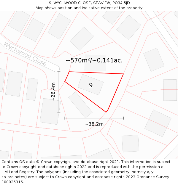 9, WYCHWOOD CLOSE, SEAVIEW, PO34 5JD: Plot and title map