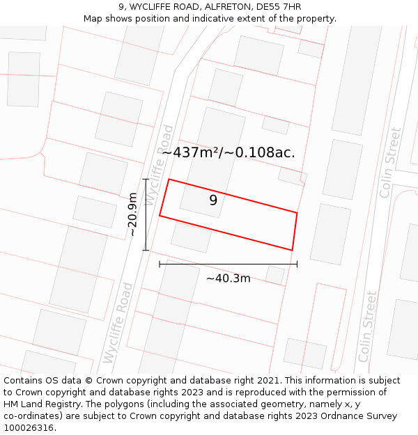 9, WYCLIFFE ROAD, ALFRETON, DE55 7HR: Plot and title map