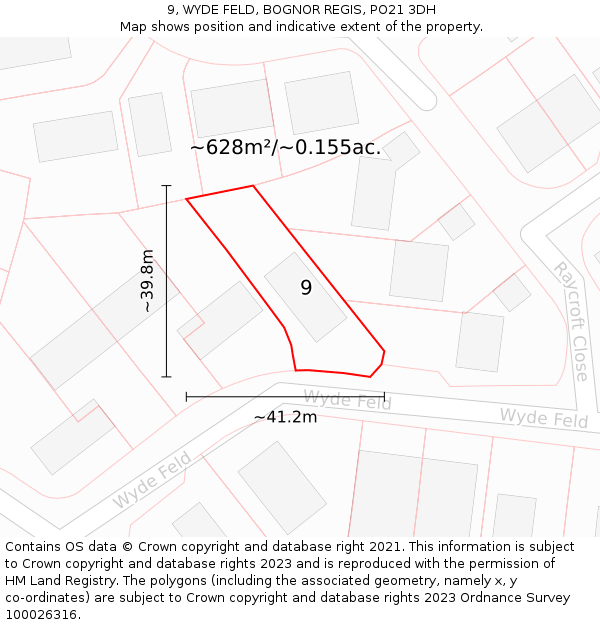 9, WYDE FELD, BOGNOR REGIS, PO21 3DH: Plot and title map