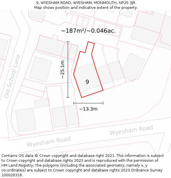 9, WYESHAM ROAD, WYESHAM, MONMOUTH, NP25 3JR: Plot and title map