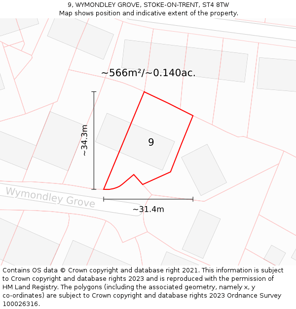 9, WYMONDLEY GROVE, STOKE-ON-TRENT, ST4 8TW: Plot and title map