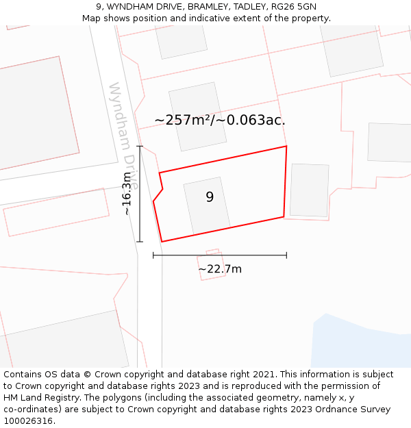 9, WYNDHAM DRIVE, BRAMLEY, TADLEY, RG26 5GN: Plot and title map