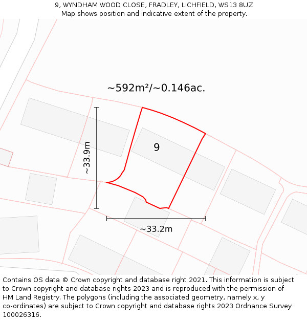 9, WYNDHAM WOOD CLOSE, FRADLEY, LICHFIELD, WS13 8UZ: Plot and title map