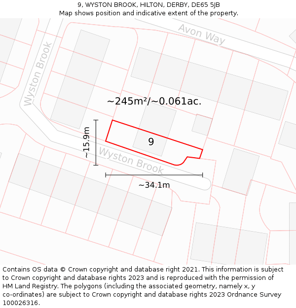 9, WYSTON BROOK, HILTON, DERBY, DE65 5JB: Plot and title map