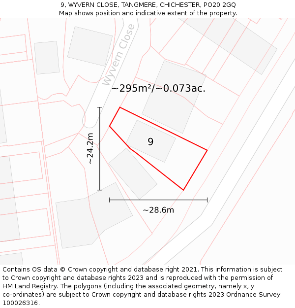 9, WYVERN CLOSE, TANGMERE, CHICHESTER, PO20 2GQ: Plot and title map