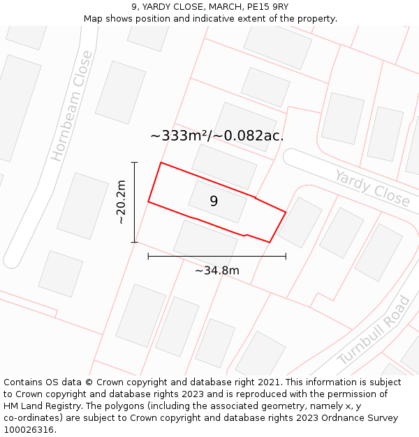 9, YARDY CLOSE, MARCH, PE15 9RY: Plot and title map