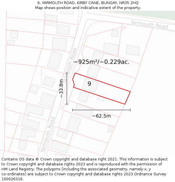 9, YARMOUTH ROAD, KIRBY CANE, BUNGAY, NR35 2HQ: Plot and title map