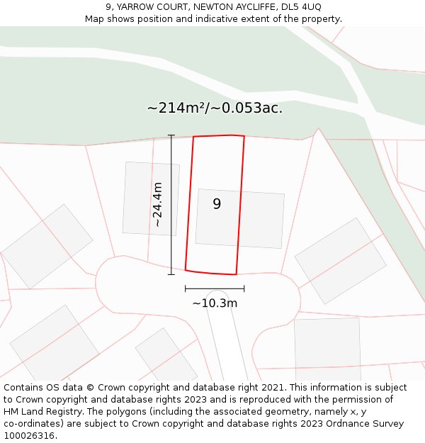 9, YARROW COURT, NEWTON AYCLIFFE, DL5 4UQ: Plot and title map