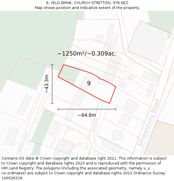 9, YELD BANK, CHURCH STRETTON, SY6 6EZ: Plot and title map